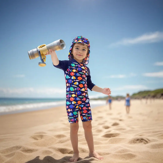 Baby Boy Swimsuit UPF 50+ Sunsuit with Sun Hat-Color Fish